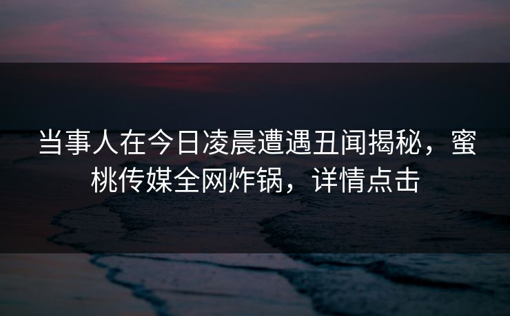 当事人在今日凌晨遭遇丑闻揭秘，蜜桃传媒全网炸锅，详情点击