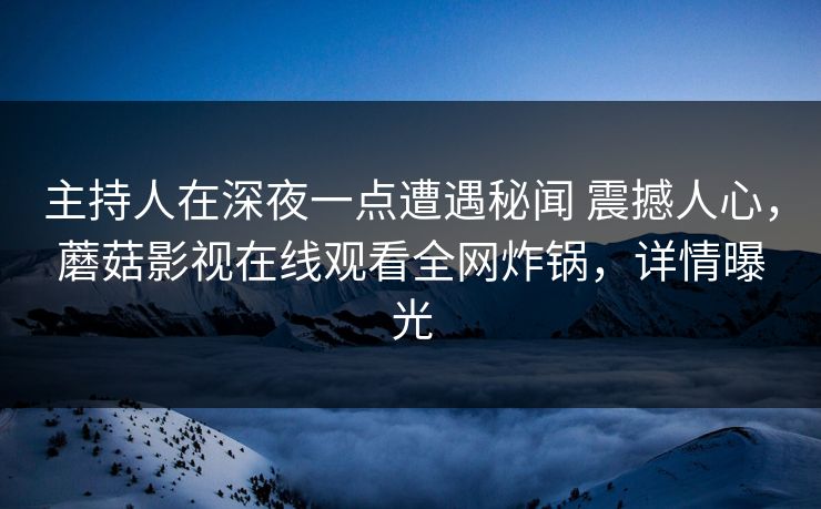 主持人在深夜一点遭遇秘闻 震撼人心,蘑菇影视在线观看全网炸锅,详情曝光 主持人在深夜一点遭遇秘闻 震撼人心,蘑菇影视在线观看全网炸锅,详情曝光