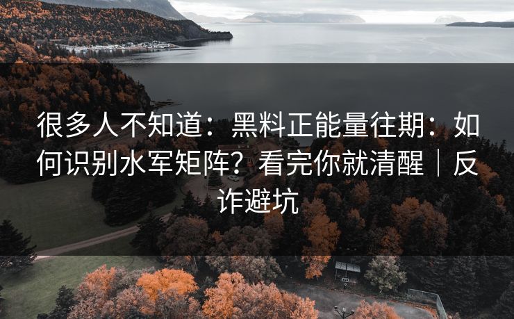 很多人不知道:黑料正能量往期:如何识别水军矩阵?看完你就清醒|反诈避坑 很多人不知道:黑料正能量往期:如何识别水军矩阵?看完你就清醒|反诈避坑