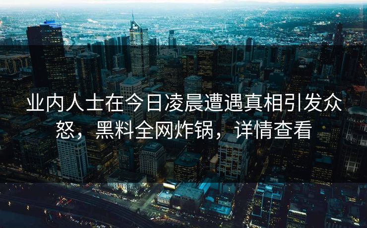 业内人士在今日凌晨遭遇真相引发众怒，黑料全网炸锅，详情查看