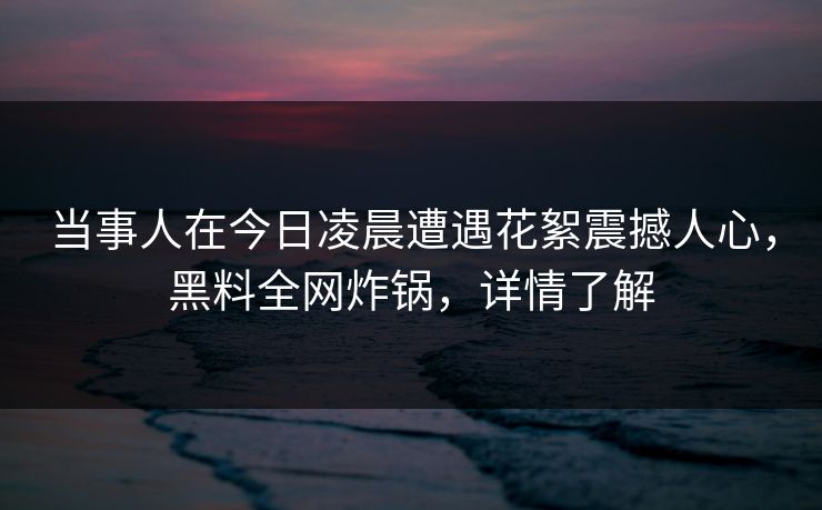 当事人在今日凌晨遭遇花絮震撼人心，黑料全网炸锅，详情了解