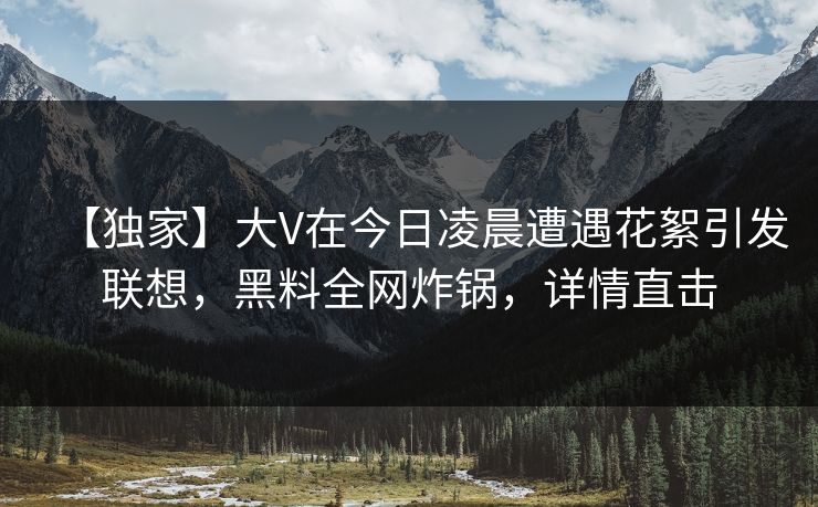 【独家】大V在今日凌晨遭遇花絮引发联想，黑料全网炸锅，详情直击