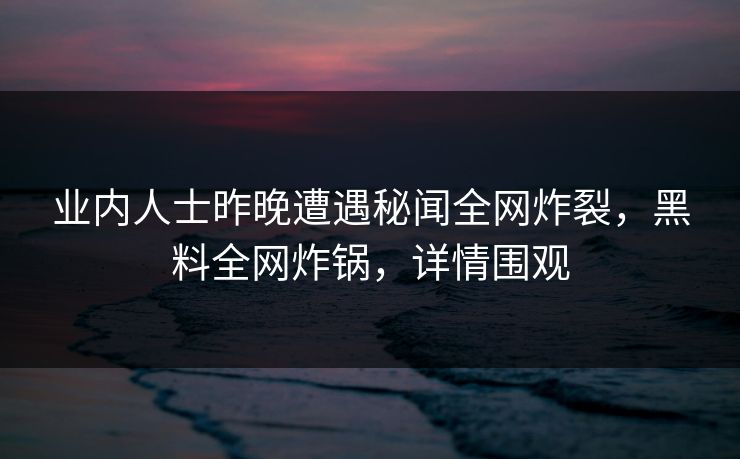 业内人士昨晚遭遇秘闻全网炸裂，黑料全网炸锅，详情围观